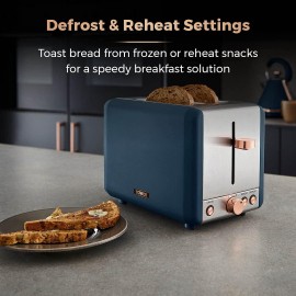 Tower T20036MNB Cavaletto 2-Slice Toaster with Defrost/Reheat, Stainle