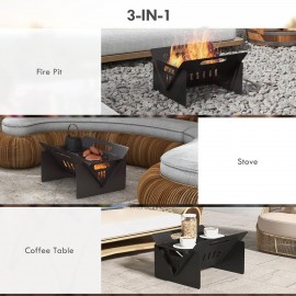 Outsunny 3-in-1 Portable Fire Pit, Stove, Coffee Table, Wood Burning F