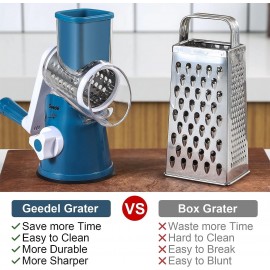 Rotary Cheese Grater, Vegetable Slicer with Three Drum Blades, Grater