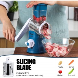 Rotary Cheese Grater, Vegetable Slicer with Three Drum Blades, Grater