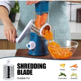 Rotary Cheese Grater, Vegetable Slicer with Three Drum Blades, Grater