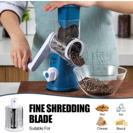 Rotary Cheese Grater, Vegetable Slicer with Three Drum Blades, Grater