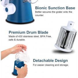Rotary Cheese Grater, Vegetable Slicer with Three Drum Blades, Grater