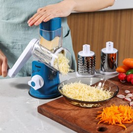 Rotary Cheese Grater, Vegetable Slicer with Three Drum Blades, Grater