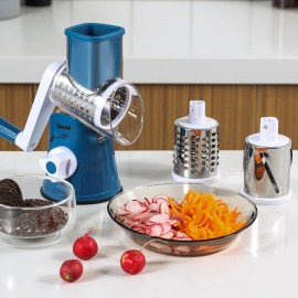 Rotary Cheese Grater, Vegetable Slicer with Three Drum Blades, Grater