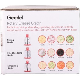 Rotary Cheese Grater, Vegetable Slicer with Three Drum Blades, Grater