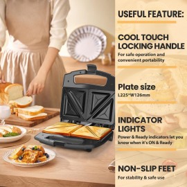 Aigostar 800W Sandwich Toastie Maker 2 Slice Toaster with Easy Clean N