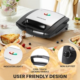 Aigostar 800W Sandwich Toastie Maker 2 Slice Toaster with Easy Clean N