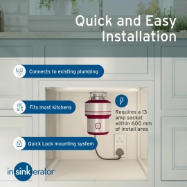 InSinkErator Evolution 200 S Food Waste Disposal Unit, Red, 33 x 23.4