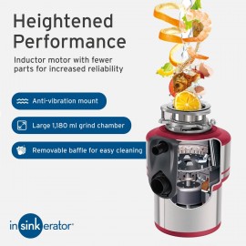 InSinkErator Evolution 200 S Food Waste Disposal Unit, Red, 33 x 23.4