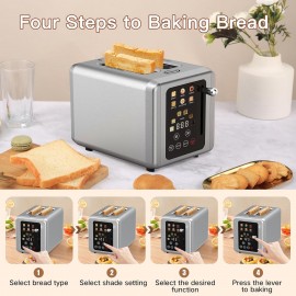 Touch screen Toaster 2 slice, Stainless Steel Digital Timer Toaster wi