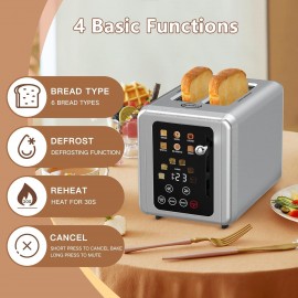 Touch screen Toaster 2 slice, Stainless Steel Digital Timer Toaster wi