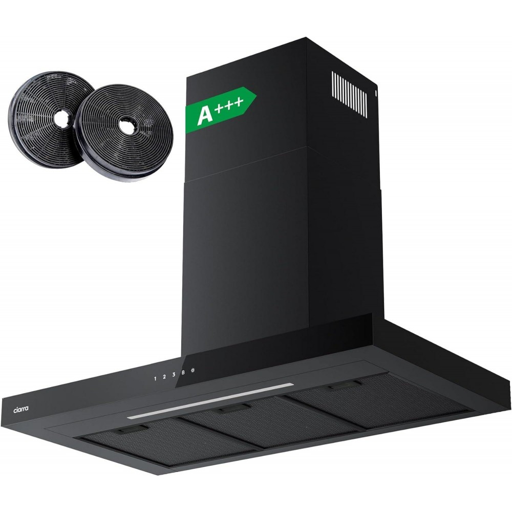 Ciarra Cooker Hood 90cm Black Wall Mount Chimney Hood Recirculating&Du