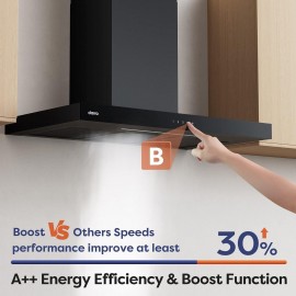 Ciarra Cooker Hood 90cm Black Wall Mount Chimney Hood Recirculating&Du