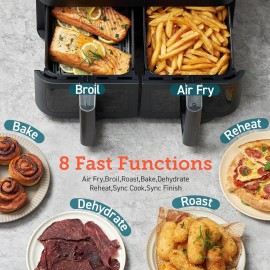 COSORI 9Qt Dual Air Fryer with Wider Double Basket, Cooking Meals at O
