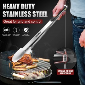 Walfos Locking Kitchen Tongs - 30cm and 43cm Heavy Duty BBQ Tongs, Sta