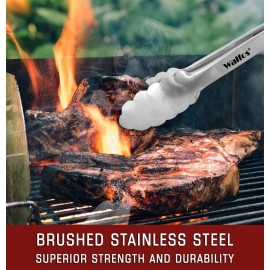 Walfos Locking Kitchen Tongs - 30cm and 43cm Heavy Duty BBQ Tongs, Sta