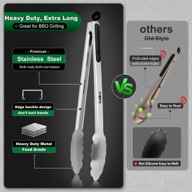 Walfos Locking Kitchen Tongs - 30cm and 43cm Heavy Duty BBQ Tongs, Sta