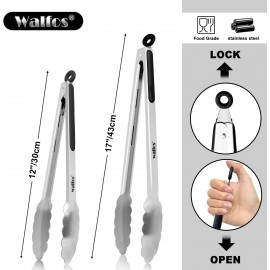 Walfos Locking Kitchen Tongs - 30cm and 43cm Heavy Duty BBQ Tongs, Sta