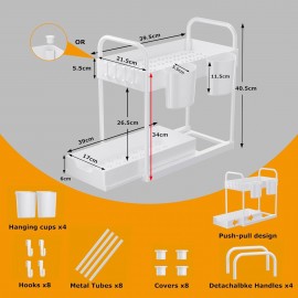 AIXPI 2 Tier Under Sink Storage with Bottom Sliding Basket Drawer,4 Ho