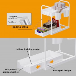 AIXPI 2 Tier Under Sink Storage with Bottom Sliding Basket Drawer,4 Ho