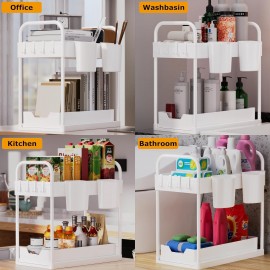 AIXPI 2 Tier Under Sink Storage with Bottom Sliding Basket Drawer,4 Ho