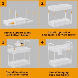 AIXPI 2 Tier Under Sink Storage with Bottom Sliding Basket Drawer,4 Ho