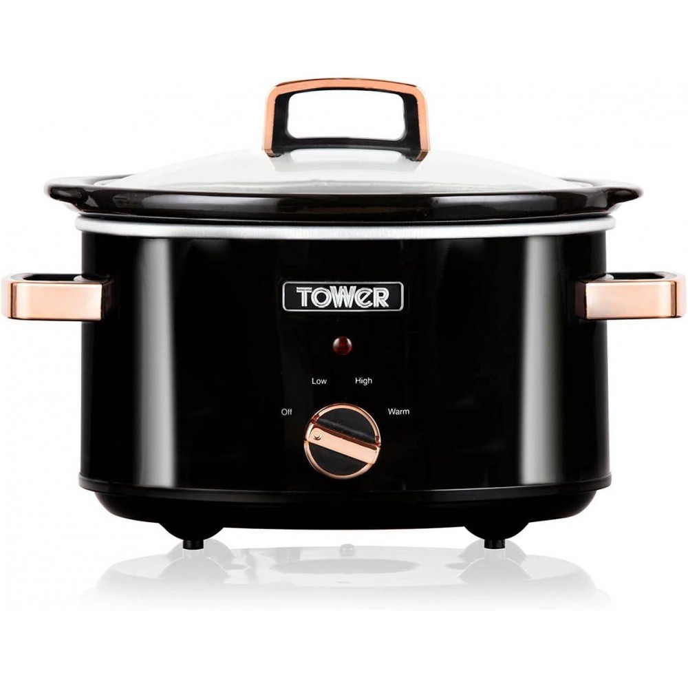 Tower T16018RG 3.5 Litre Stainless Steel Slow Cooker with 3 Heat Setti