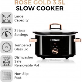 Tower T16018RG 3.5 Litre Stainless Steel Slow Cooker with 3 Heat Setti