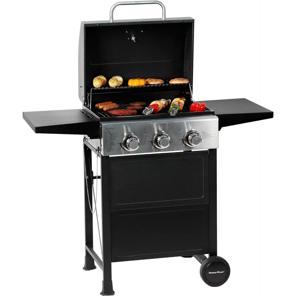 MASTER COOK 3 Burner BBQ Propane Gas Grill, Stainless Steel 30,000 BTU