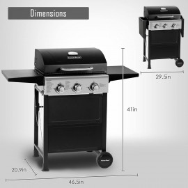MASTER COOK 3 Burner BBQ Propane Gas Grill, Stainless Steel 30,000 BTU