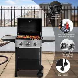MASTER COOK 3 Burner BBQ Propane Gas Grill, Stainless Steel 30,000 BTU
