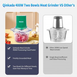 Food Processors with 2 Bowls, 400W Meat Grinder, Food Chopper Electric