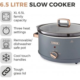 Tower T16043GRY Cavaletto 6.5 Litre Slow Cooker with 3 Heat Settings,