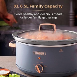 Tower T16043GRY Cavaletto 6.5 Litre Slow Cooker with 3 Heat Settings,