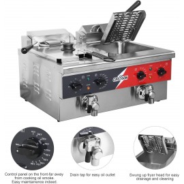 CROSSON 12L Dual Tank Countertop Electric Deep Fryer with Drain,Solid