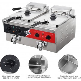 CROSSON 12L Dual Tank Countertop Electric Deep Fryer with Drain,Solid