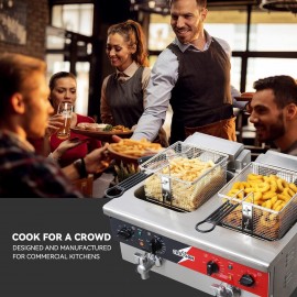 CROSSON 12L Dual Tank Countertop Electric Deep Fryer with Drain,Solid