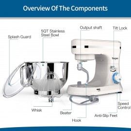 Vospeed Stand Mixer Dough Blender, 5 QT 1000W Food Mixer Electric Cake