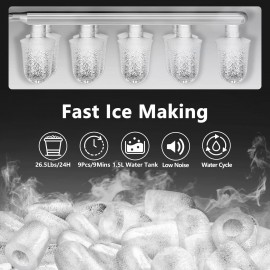 KUMIO Ice Makers Machine Countertop, 12kg/24h, 9 Thick Bullet Ice Read