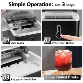 KUMIO Ice Makers Machine Countertop, 12kg/24h, 9 Thick Bullet Ice Read