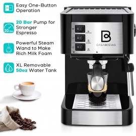 CASABREWS 20 Bar Espresso Machine, Coffee Maker with Steam Milk Frothe