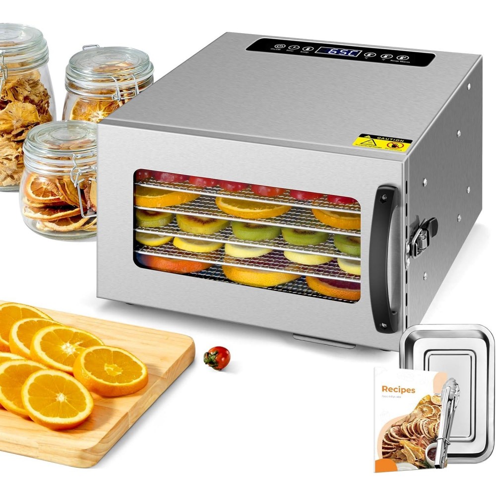 Kwasyo Stainless Steel Food Dehydrator, 6 Tray Fruit Dryer Machine wit
