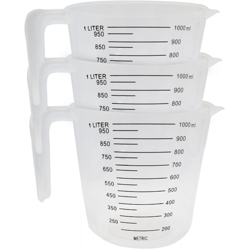 3pk Plastic Measuring Jugs 1 Litre | Plastic Measuring Jug for Kitchen