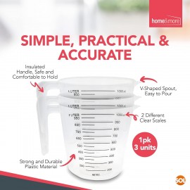 3pk Plastic Measuring Jugs 1 Litre | Plastic Measuring Jug for Kitchen