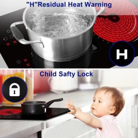 2 Zone Ceramic Hob, Hobsir Built-in Electric Hob 30cm, 3200W, Touch Co