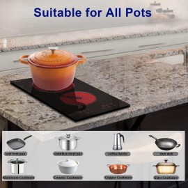 2 Zone Ceramic Hob, Hobsir Built-in Electric Hob 30cm, 3200W, Touch Co