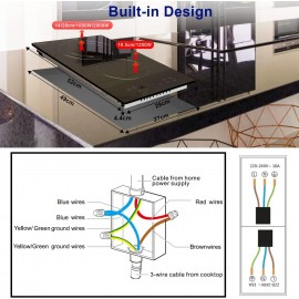 2 Zone Ceramic Hob, Hobsir Built-in Electric Hob 30cm, 3200W, Touch Co