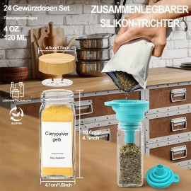 Kiousrm 24 Pcs Glass Spice Jars with Bamboo Airtight Lids and 398 Labe