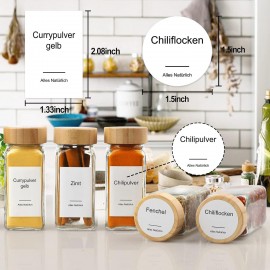 Kiousrm 24 Pcs Glass Spice Jars with Bamboo Airtight Lids and 398 Labe